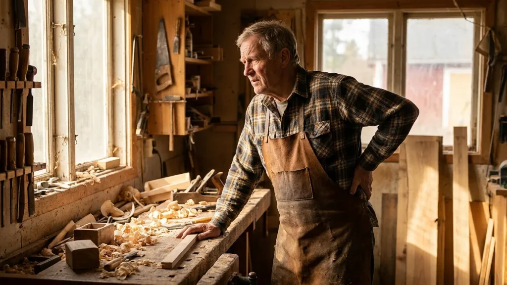 Artisan indépendant en situation d'arrêt de travail dans son atelier