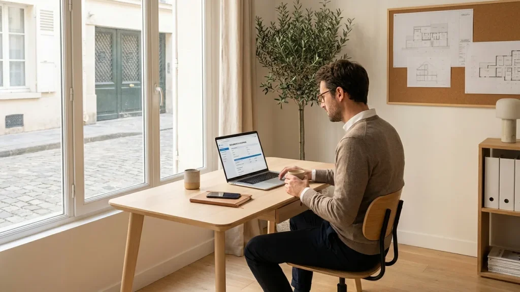 Travailleur non salarié consultant son contrat de prévoyance TNS dans son bureau
