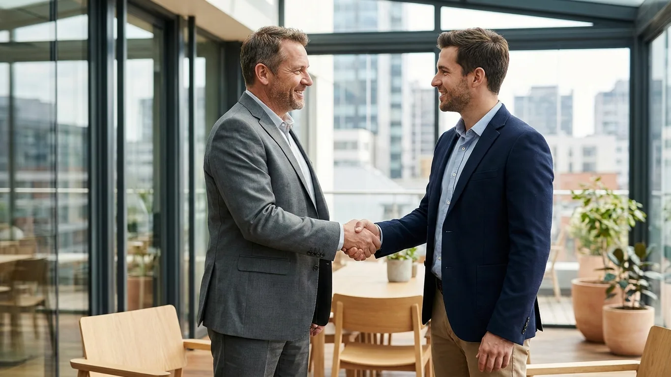 Poignée de main entre un conseiller et un client
