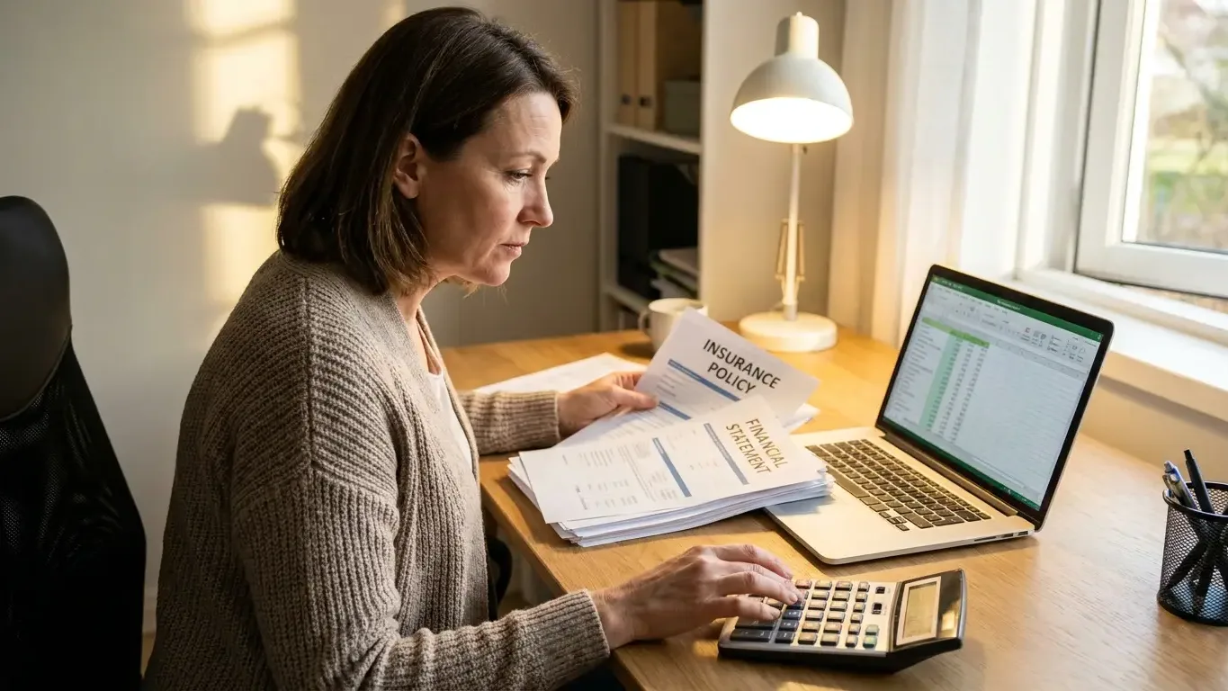 Indépendant examinant son contrat de prévoyance et ses indemnités journalières